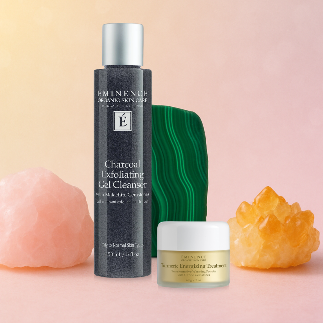 Eminence Organics Energize & Refine Bundle (Charcoal Exfoliating Gel Cleanser + Turmeric Energizing Treatment)