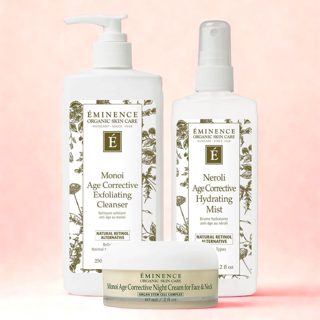 Eminence Organics Deep Hydration & Glow (Monoi Age Corrective Exfoliating Cleanser + Monoi Age Corrective Night Cream for Face & Neck + Neroli Age Corrective Hydrating Mist)