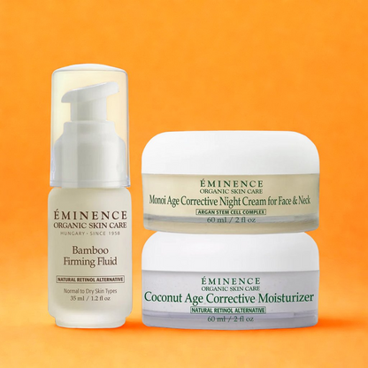 Eminence Organics Age-Defying Hydration Trio (Bamboo Firming Fluid + Coconut Age Corrective Moisturizer + Monoi Age Corrective Night Cream for Face &amp; Neck)