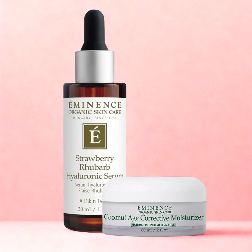 Eminence Organics Antiaging Bundle (Coconut Age Corrective Moisturizer + Strawberry Rhubarb Hyaluronic Serum)