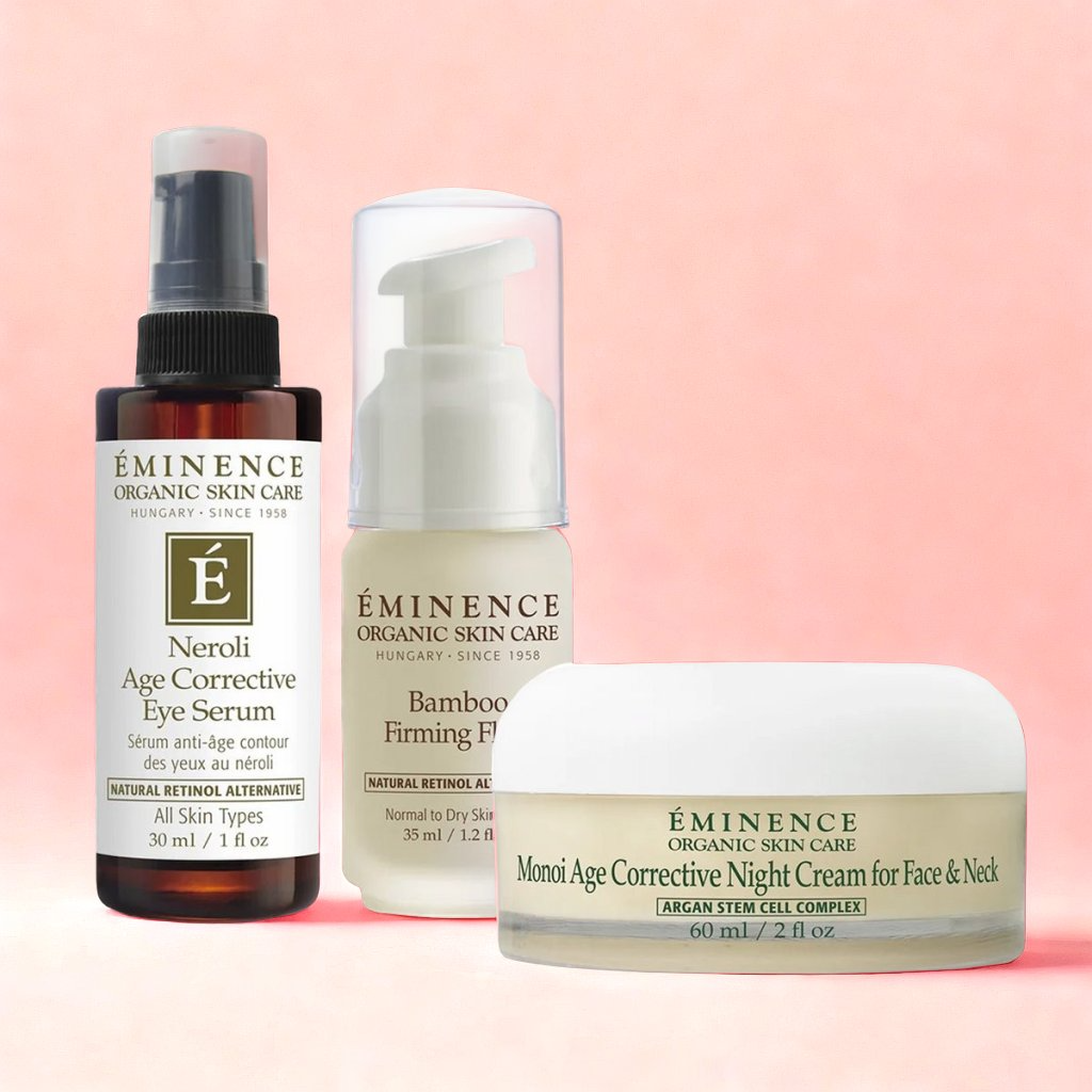 Eminence Organics Vibrant and Smooth Skin Trio (Bamboo Firming Fluid + Monoi Age Corrective Night Cream for Face &amp; Neck + Neroli Age Corrective Eye Serum)