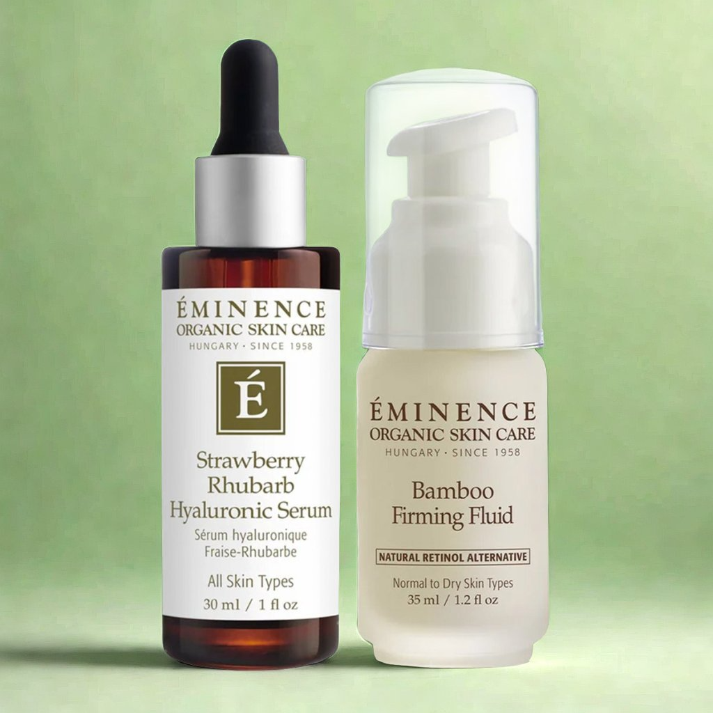 Eminence Organics Refresh and Glow Bundle (Bamboo Firming Fluid + Strawberry Rhubarb Hyaluronic Serum)