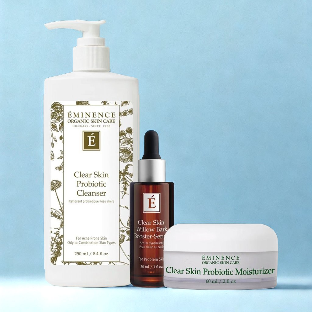 Eminence Organics Acne Control &amp; Skin Balance (Clear Skin Probiotic Cleanser + Clear Skin Probiotic Moisturizer + Clear Skin Willow Bark Booster-Serum)