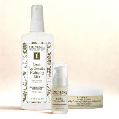 Eminence Organics Collagen Boost &amp; Anti-Aging Set (Bamboo Firming Fluid + Monoi Age Corrective Night Cream for Face &amp; Neck + Neroli Age Corrective Hydrating Mist)