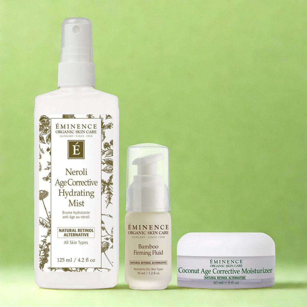 Eminence Organics Natural Retinol Trio (Bamboo Firming Fluid + Coconut Age Corrective Moisturizer + Neroli Age Corrective Hydrating Mist)