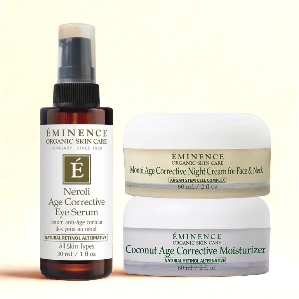 Eminence Organics Resurface &amp; Firm Power Set (Coconut Age Corrective Moisturizer + Monoi Age Corrective Night Cream for Face &amp; Neck + Neroli Age Corrective Eye Serum)