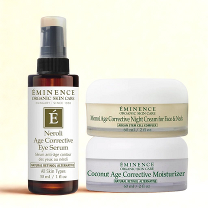 Eminence Organics Resurface &amp; Firm Power Set (Coconut Age Corrective Moisturizer + Monoi Age Corrective Night Cream for Face &amp; Neck + Neroli Age Corrective Eye Serum)