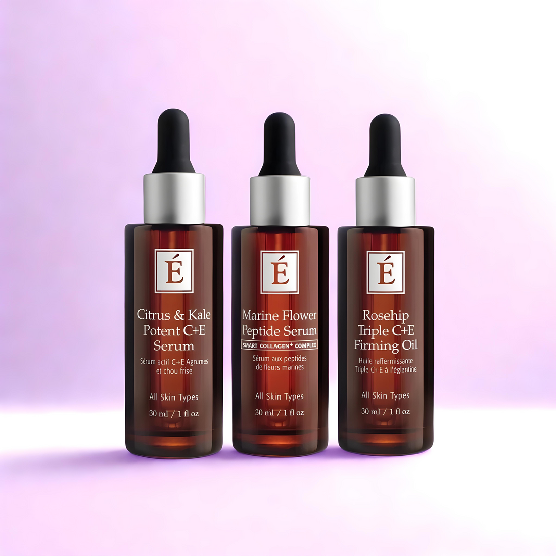 Eminence Organics Intense Actives Powerhouse Trio (Citrus &amp; Kale Potent C+E Serum + Marine Flower Peptide Serum + Rosehip Triple C+E Firming Oil)