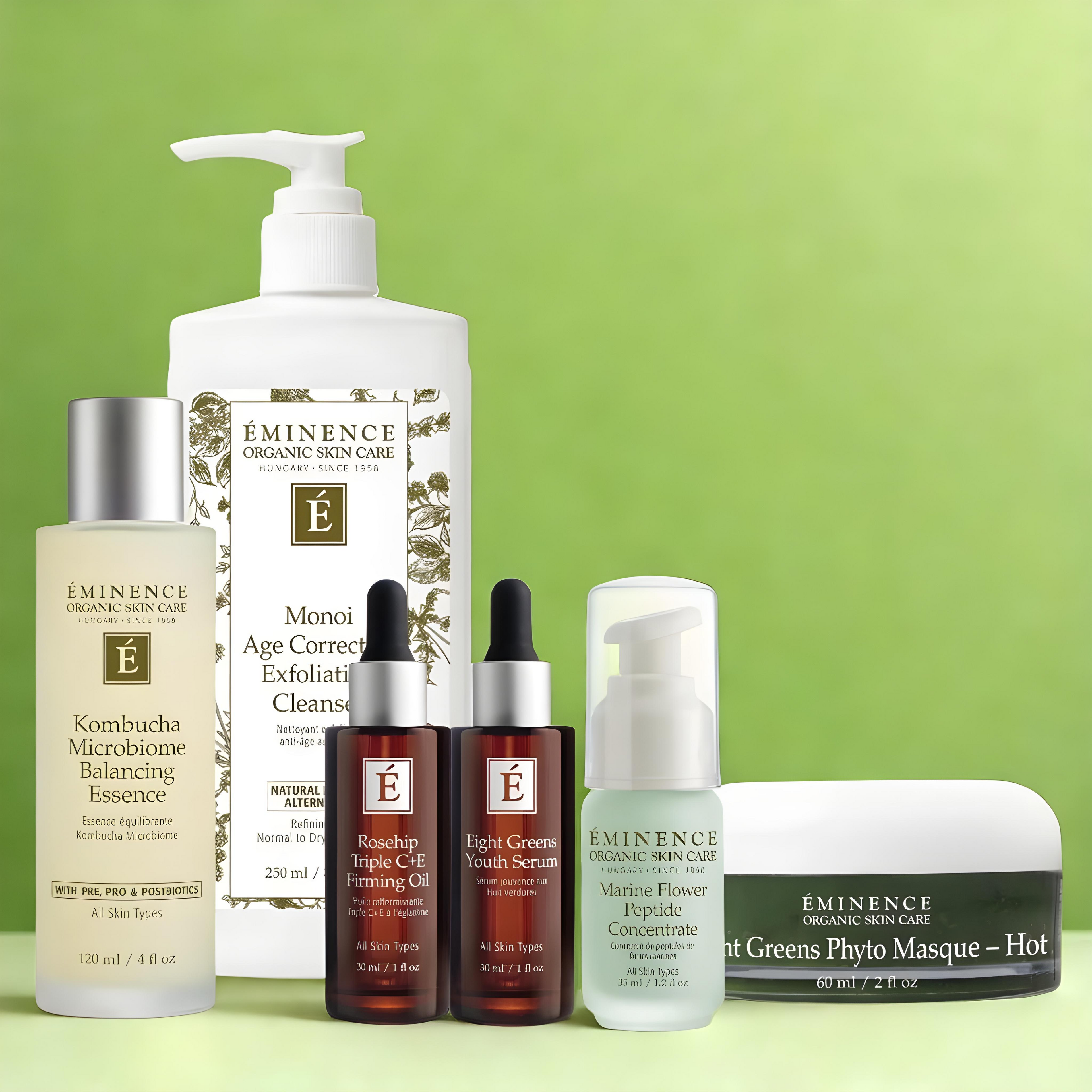 Menopausal Skin Recovery Set (Monoi Age Corrective Exfoliating Cleanser + Kombucha Microbiome Balancing Essence + Eight Greens Youth Serum + Marine Flower Peptide Concentrate + Rosehip Triple C+E Firming Oil + Eight Greens Phyto Masque)